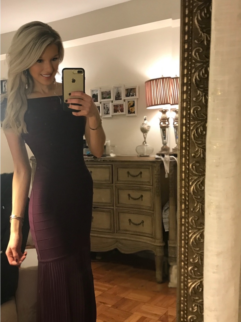 Herve Leger Deep Plum Off-Shoulder Mermaid Maxi Dress